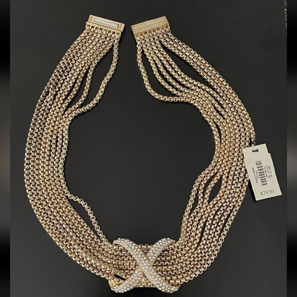 Talbots Jewelry, Talbots Necklace, Gold Rhinestone Necklace, Statement - Picture 1 of 6
